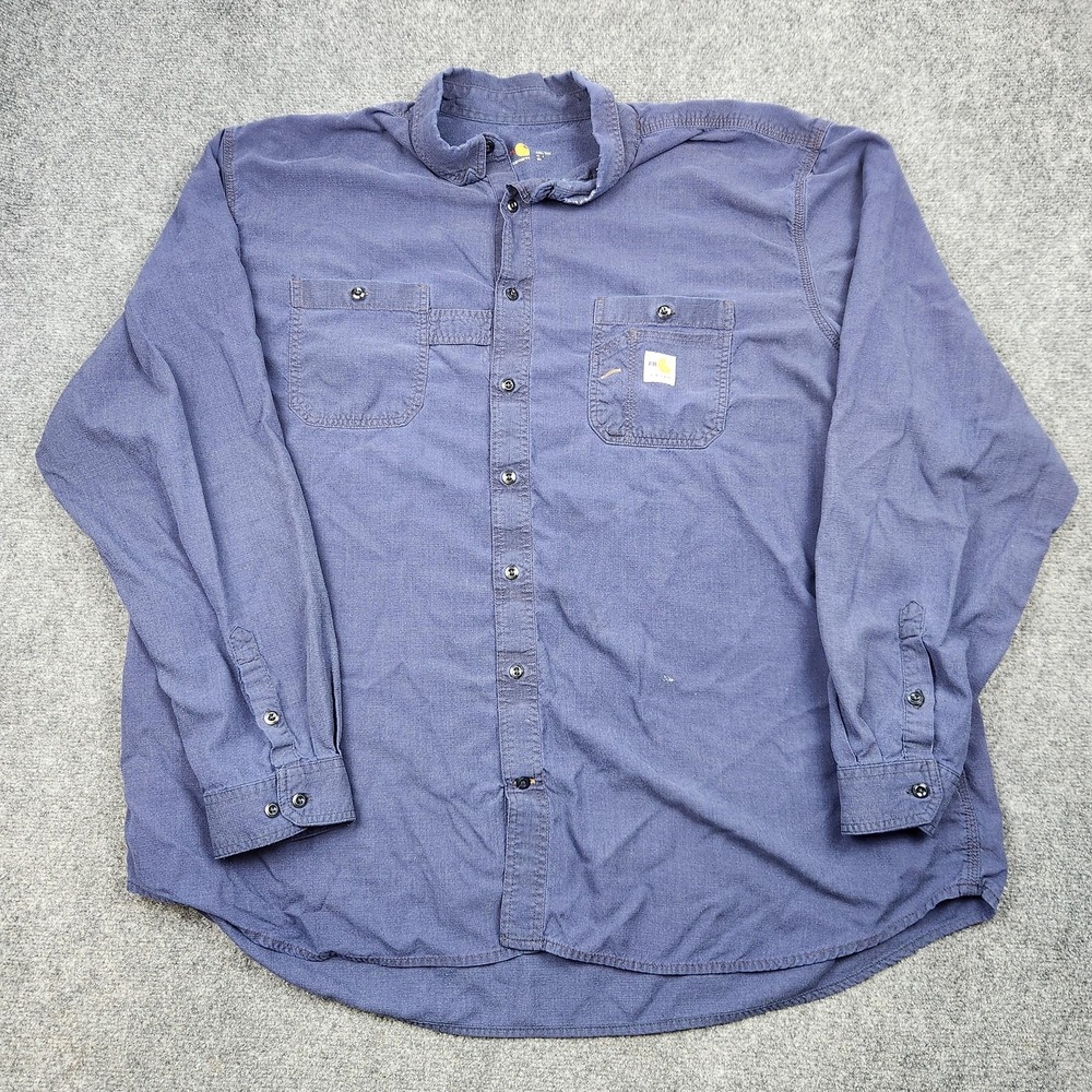 Carhartt FR Shirt Mens 4XL Tall Blue Flame Resistant Button‎ Down Long Sleeve